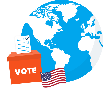 Globe with ballot box illustration